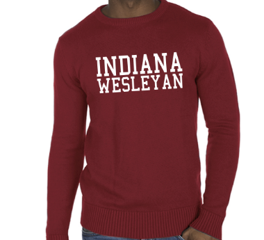 Crewneck Sweater with Indiana Wesleyan knit-in letters | Red