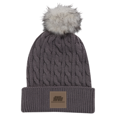 Cable Knit Beanie with Fur Pom