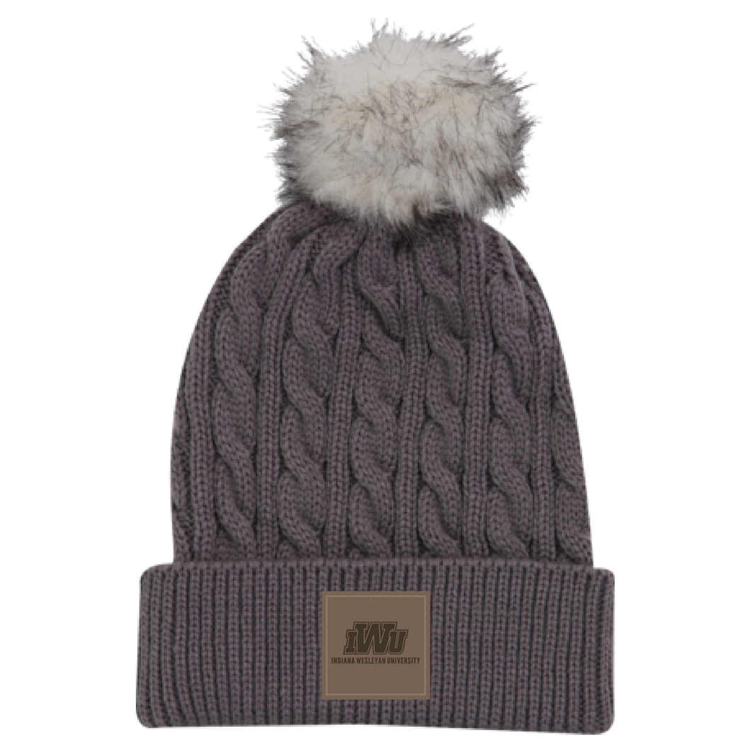 Cable Knit Beanie with Fur Pom