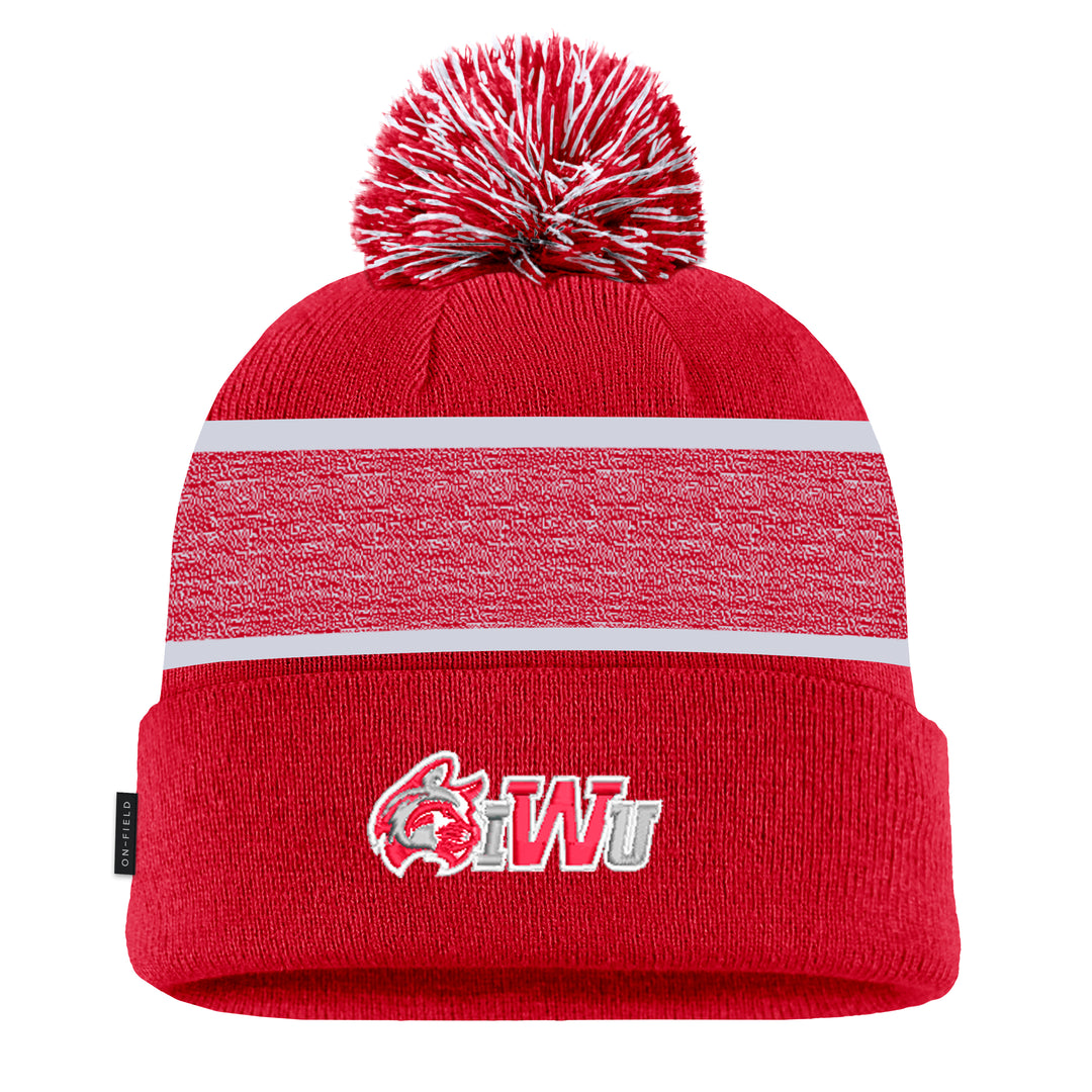 Sideline Peak Beanie with Removable Pom | Red/White