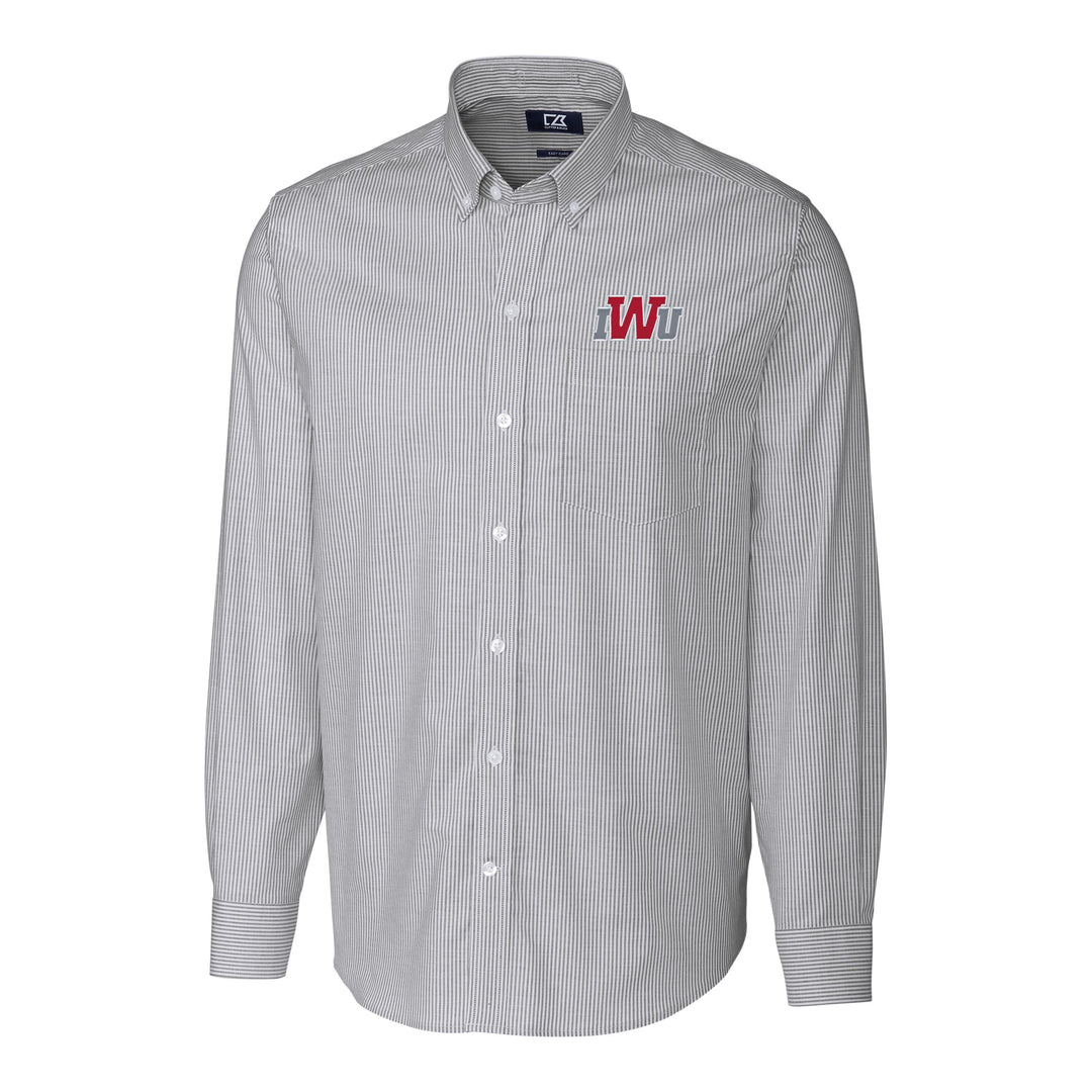 Stretch Oxford Stripe Mens Big & Tall Long Sleeve Dress Shirt | Charcoal