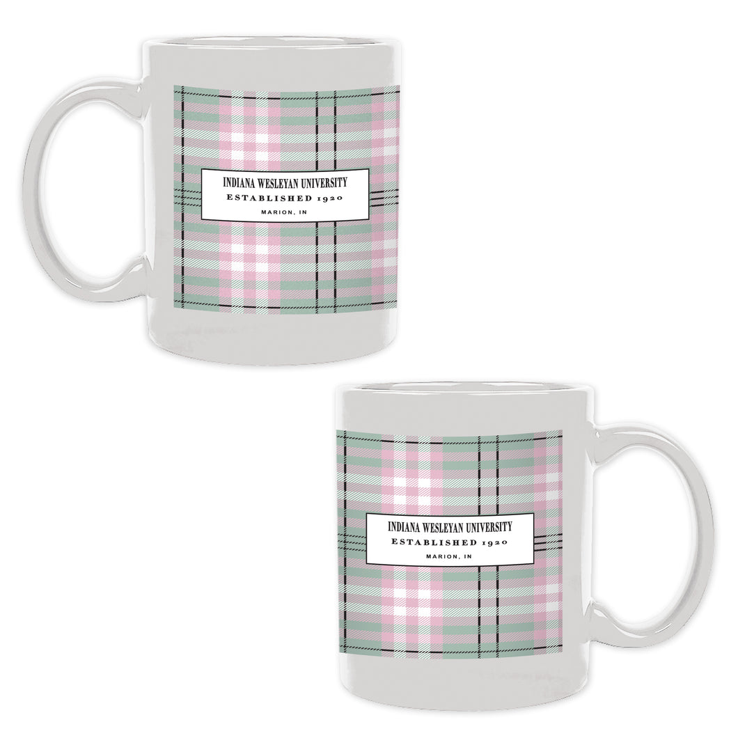 Liberty Cafe Mug, White/Pink Plaid Design