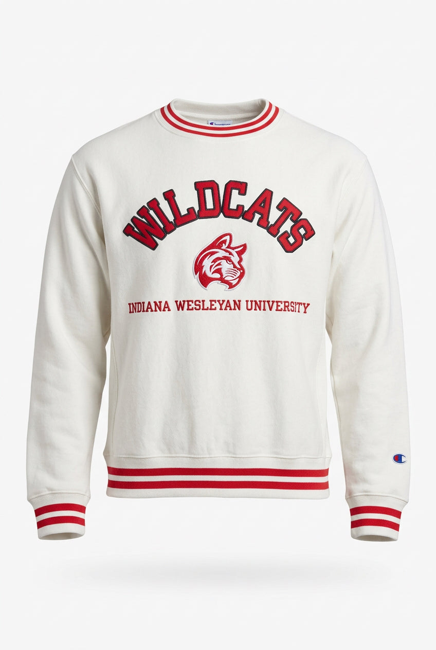 Women's Reverse Weave Yarn Dye Rib Crew | Chalky White/Red