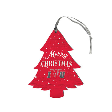 RED MERRY CHRISTMAS WOOD TREE ORNAMENT