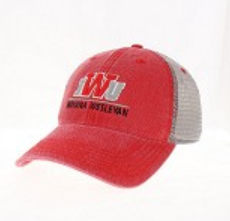 Scarlet Red Dashboard Canvas Front Cap with Silver Mesh Back IWU logo