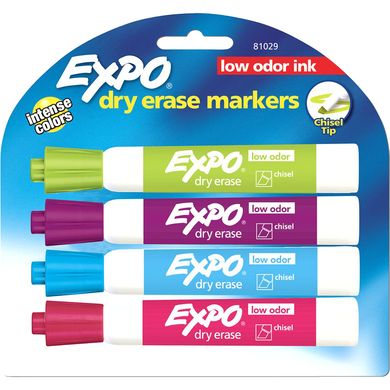 Expo Low Odor Dry Erase Marker- Asst Chisel 4pk (48841)