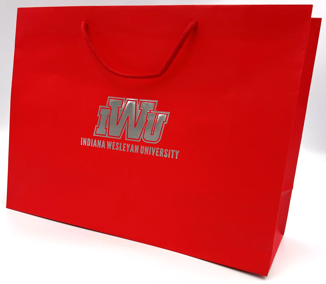 Eurotote Red Gift Bag with Rope Handles and Silver Logo, 16x6x12