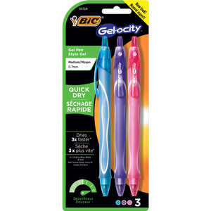 Gel-ocity Quick Dry Retractable Gel Pen .7mm Asst 3Pk BP (107126)