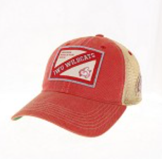 Scarlet Old Favorite Wash Cap with Mesh Back, patch logo on front and wildcat head printed on side