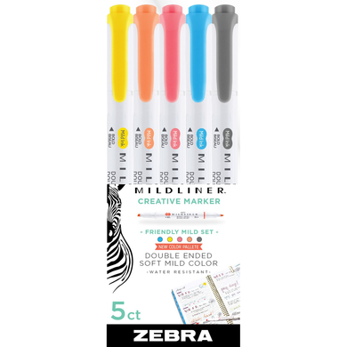 Zebra Mildline Double Ended Highlighter-Asst 5 Pk (141694)